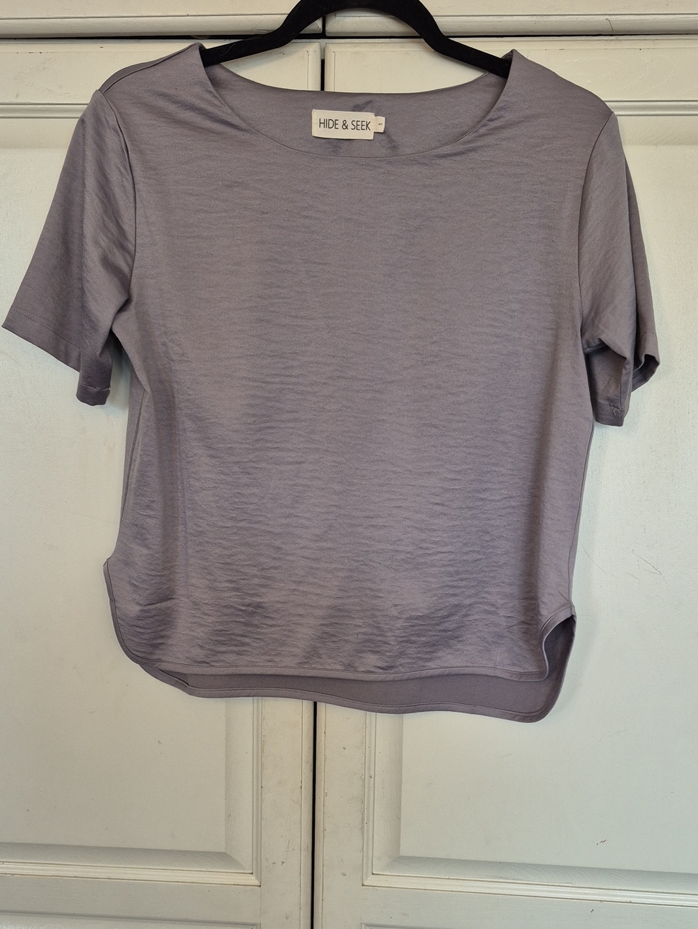 Women's Short Sleeve Boxy Top in Lavender Gray